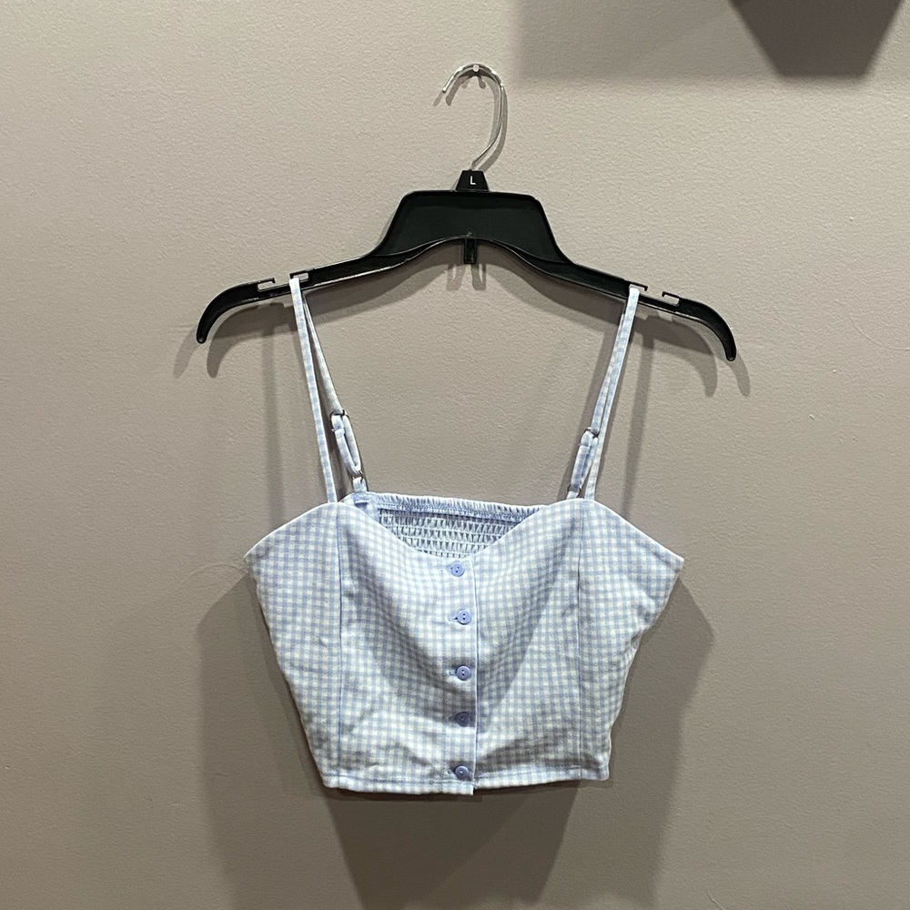 Blue, plaid, spaghetti strap crop top